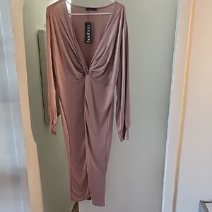 Boohoo Plus Mauve Long Sleeve Dress